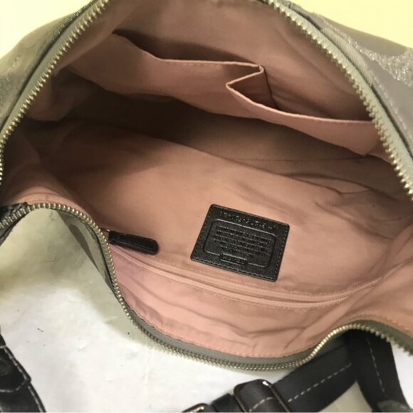 COACH Hobo Shoulder Crossbody Bag CC Silver Metallic Signature Leather Canvas - Picture 9 of 16